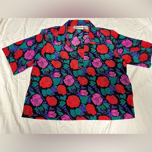 Floral vintage polyester shirt size 12 - Picture 1 of 5